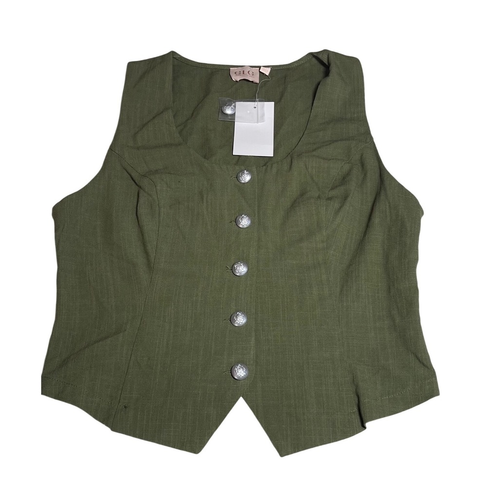 GLG Good Luck Gem Olive Green Button Front Tailored Vest Waistcoat Medium